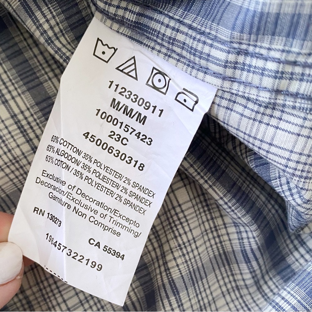 NWT Wrangler Men’s Cowboy Wash Plaid Button Up Vintage Indigo Blue size Medium - Picture 8 of 10